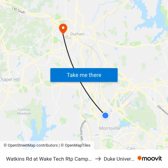Watkins Rd at Wake Tech Rtp Campus (Eb) to Duke University map