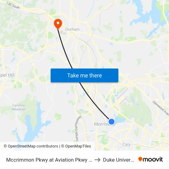 Mccrimmon Pkwy at Aviation Pkwy (Wb) to Duke University map
