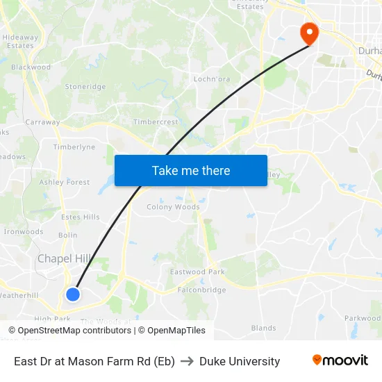 East Dr at Mason Farm Rd (Eb) to Duke University map