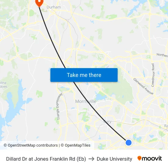 Dillard Dr at Jones Franklin Rd (Eb) to Duke University map
