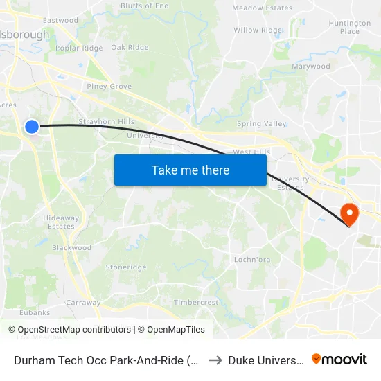 Durham Tech Occ Park-And-Ride (Nb) to Duke University map