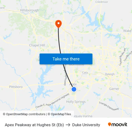 Apex Peakway at Hughes St (Eb) to Duke University map