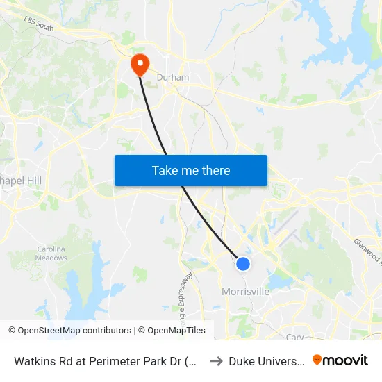 Watkins Rd at Perimeter Park Dr (Wb) to Duke University map