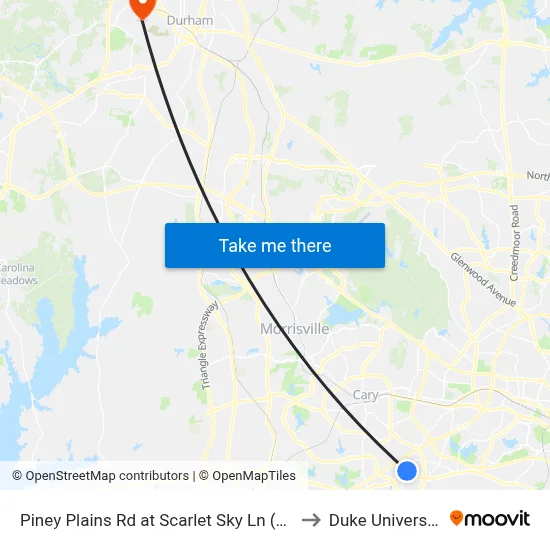 Piney Plains Rd at Scarlet Sky Ln (Eb) to Duke University map