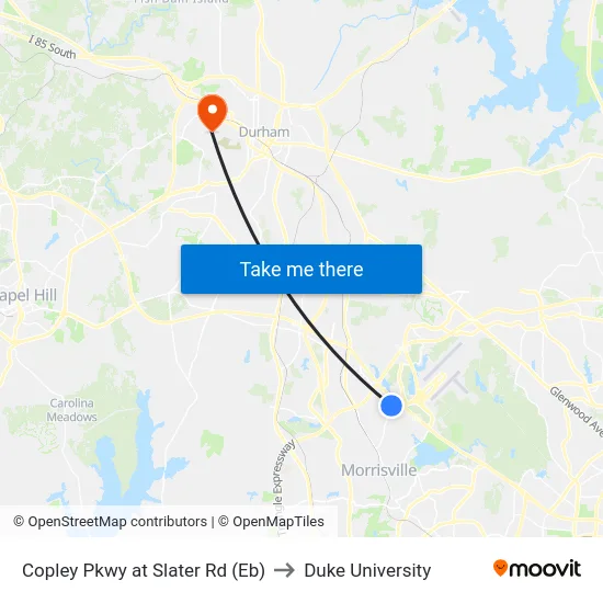 Copley Pkwy at Slater Rd (Eb) to Duke University map