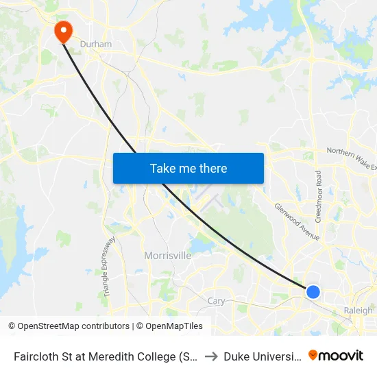Faircloth St at Meredith College (Sb) to Duke University map
