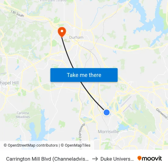 Carrington Mill Blvd (Channeladvisor) to Duke University map