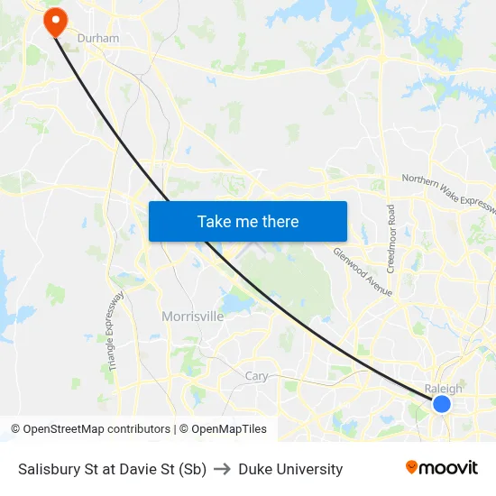 Salisbury St at Davie St (Sb) to Duke University map