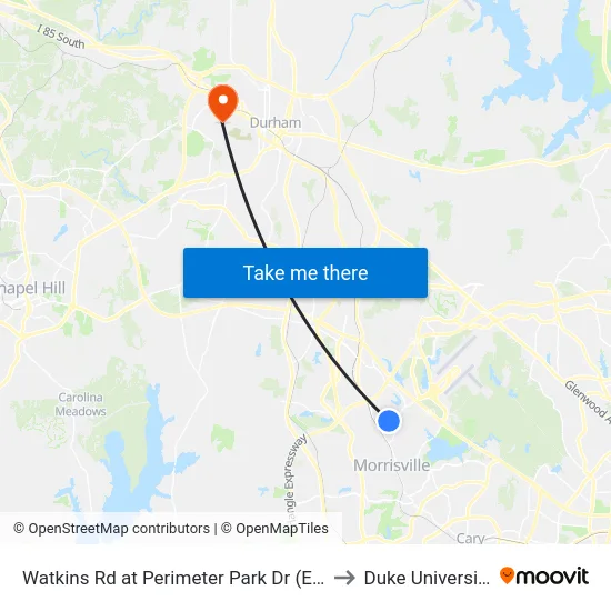 Watkins Rd at Perimeter Park Dr (Eb) to Duke University map