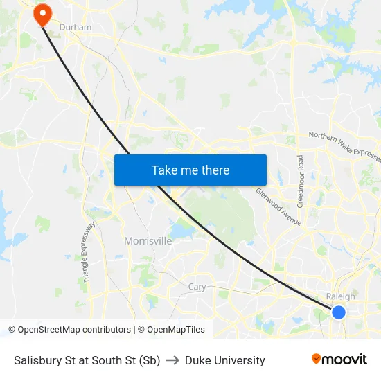 Salisbury St at South St (Sb) to Duke University map