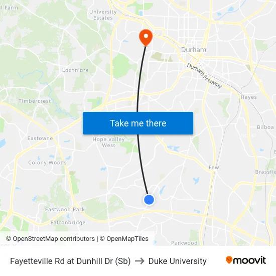 Fayetteville Rd at Dunhill Dr (Sb) to Duke University map