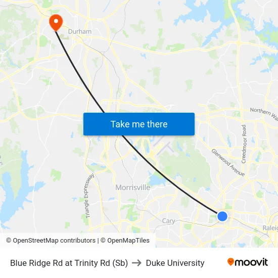 Blue Ridge Rd at Trinity Rd (Sb) to Duke University map