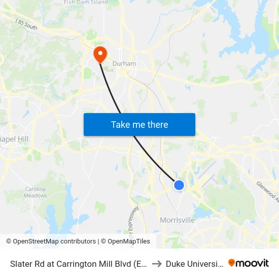 Slater Rd at Carrington Mill Blvd (Eb) to Duke University map
