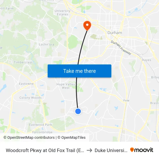 Woodcroft Pkwy at Old Fox Trail (Eb) to Duke University map