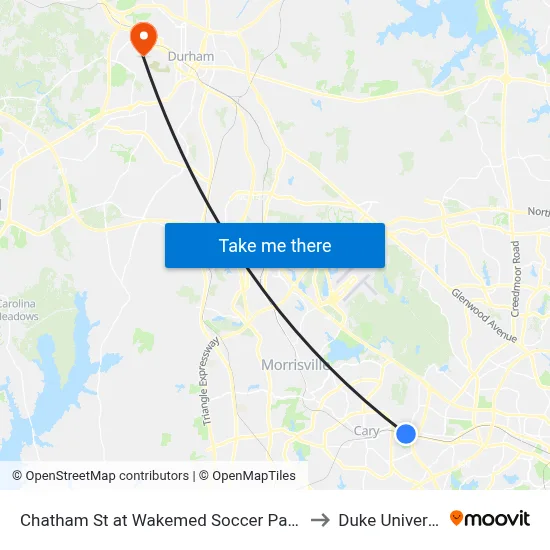 Chatham St at Wakemed Soccer Park (Eb) to Duke University map