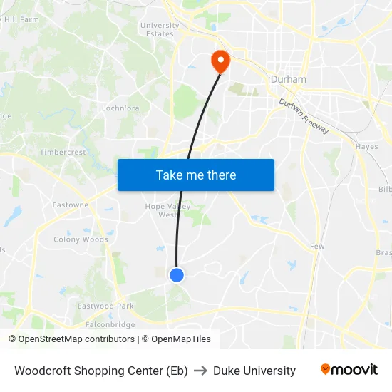 Woodcroft Shopping Center (Eb) to Duke University map