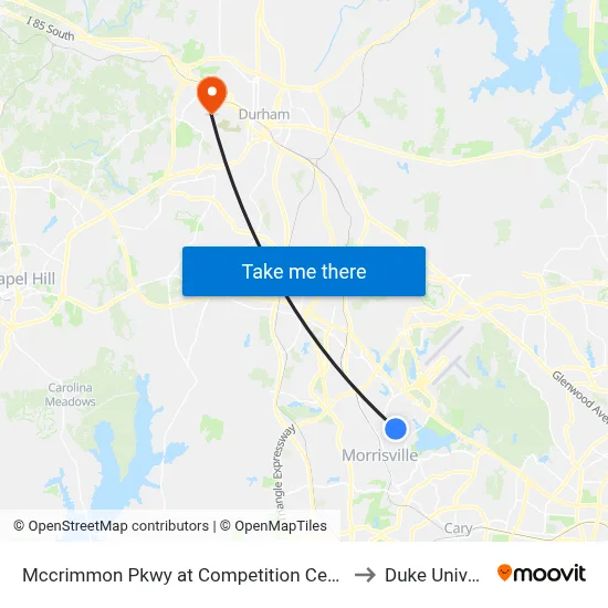 Mccrimmon Pkwy at Competition Center Dr (Eb) to Duke University map