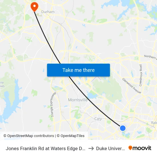 Jones Franklin Rd at Waters Edge Dr (Nb) to Duke University map