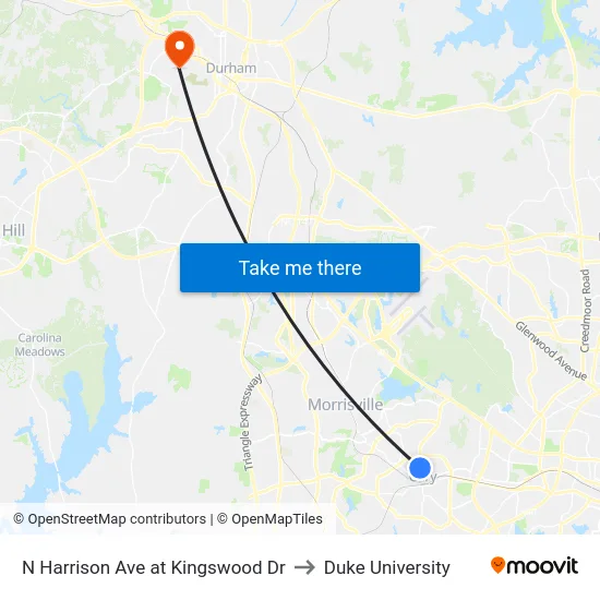 N Harrison Ave at Kingswood Dr to Duke University map