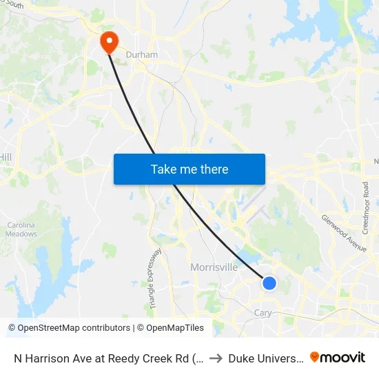 N Harrison Ave at Reedy Creek Rd (Sb) to Duke University map