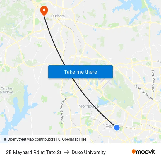 SE Maynard Rd at Tate St to Duke University map