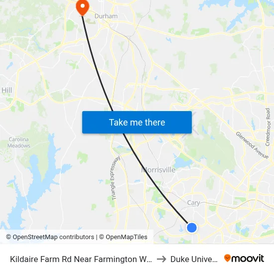 Kildaire Farm Rd Near Farmington Woods Dr to Duke University map