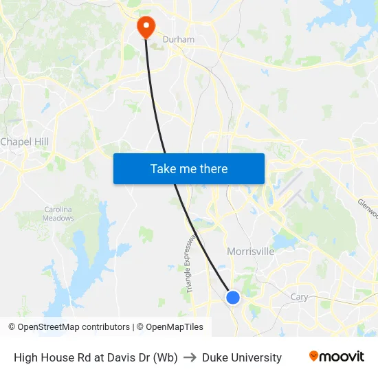 High House Rd at Davis Dr (Wb) to Duke University map