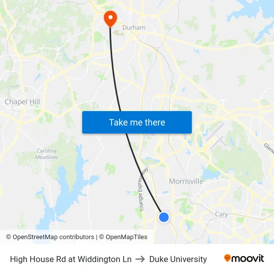 High House Rd at Widdington Ln to Duke University map