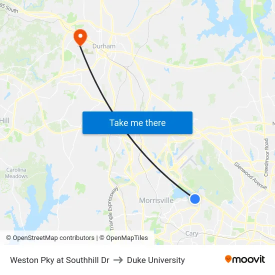Weston Pky at Southhill Dr to Duke University map