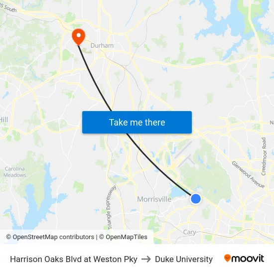 Harrison Oaks Blvd at Weston Pky to Duke University map