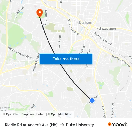 Riddle Rd at Ancroft Ave (Nb) to Duke University map