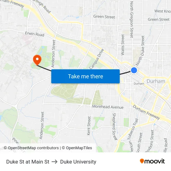 Duke St at Main St to Duke University map