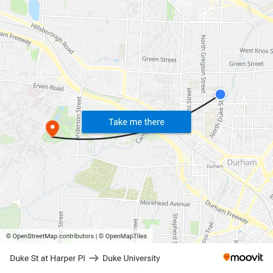 Duke St at Harper Pl to Duke University map