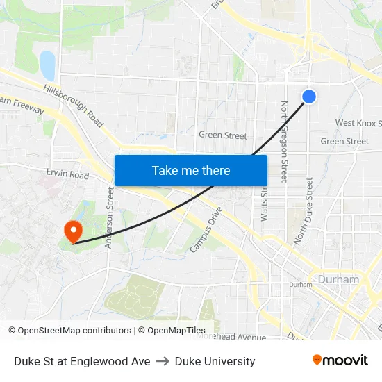 Duke St at Englewood Ave to Duke University map