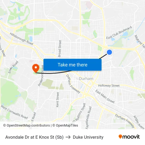 Avondale Dr at E Knox St (Sb) to Duke University map