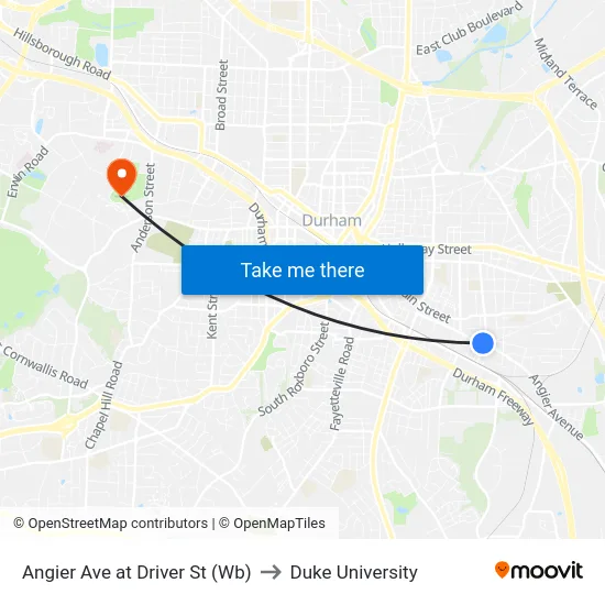 Angier Ave at Driver St (Wb) to Duke University map