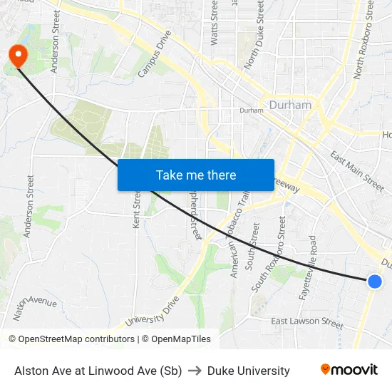Alston Ave at Linwood Ave (Sb) to Duke University map