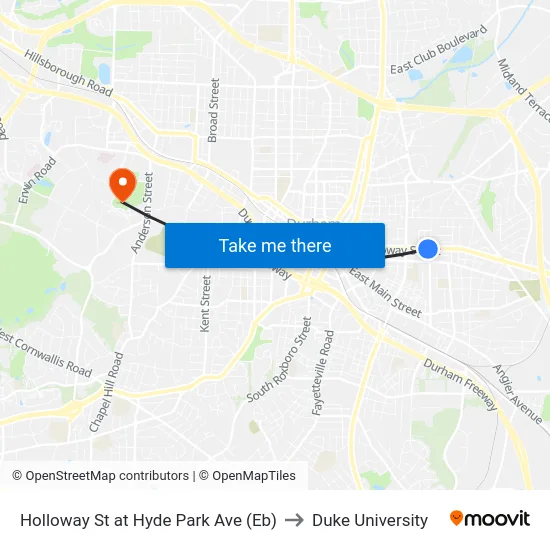 Holloway St at Hyde Park Ave (Eb) to Duke University map