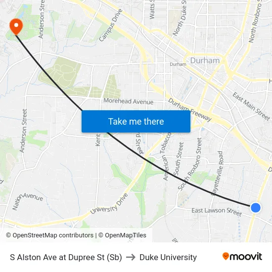 S Alston Ave at Dupree St (Sb) to Duke University map