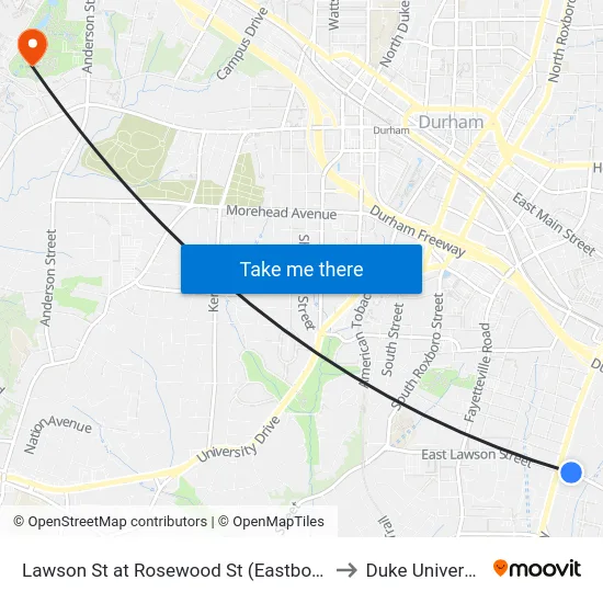 Lawson St at Rosewood St (Eastbound) to Duke University map