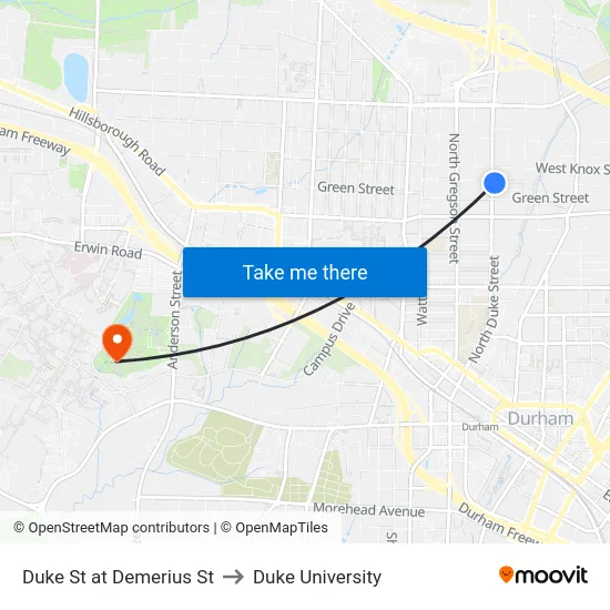 Duke St at Demerius St to Duke University map