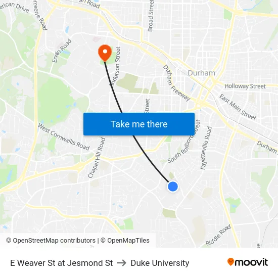 E Weaver St at Jesmond St to Duke University map