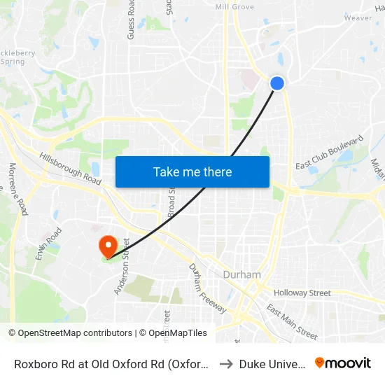 Roxboro Rd at Old Oxford Rd (Oxford Comm to Duke University map