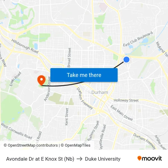 Avondale Dr at E Knox St (Nb) to Duke University map