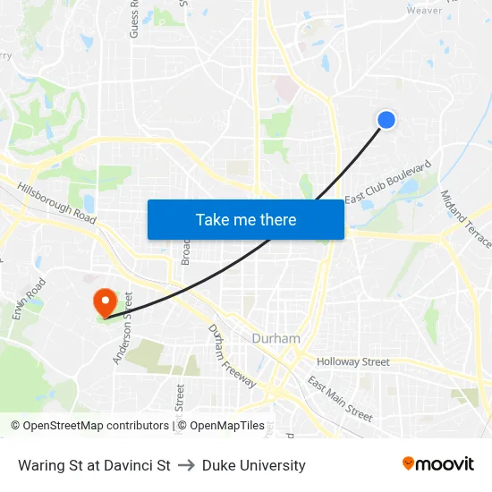 Waring St at Davinci St to Duke University map