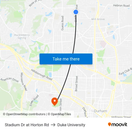 Stadium Dr at Horton Rd to Duke University map