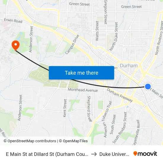 E Main St at Dillard St (Durham County P to Duke University map