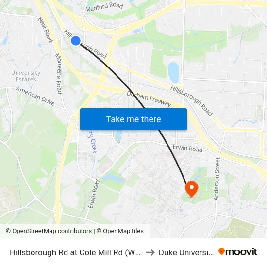 Hillsborough Rd at Cole Mill Rd (Wb) to Duke University map