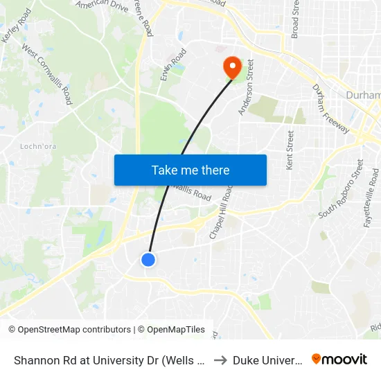 Shannon Rd at University Dr (Wells Fargo to Duke University map