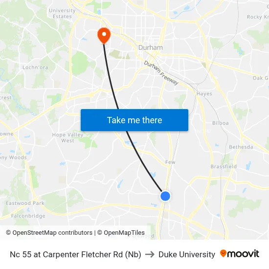 Nc 55 at Carpenter Fletcher Rd (Nb) to Duke University map